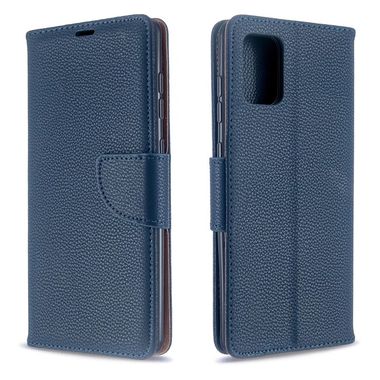 Peňaženkové kožené puzdro Litchi na Samsung Galaxy A71 - tmavo modré