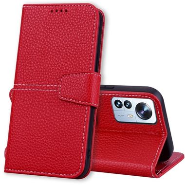 Peňaženkové kožené puzdro LITCHI na Xiaomi 12X – Červená