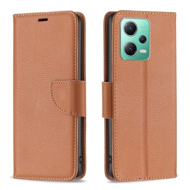 Peňaženkové kožené puzdro LITCHI na Xiaomi Redmi Note 12 5G – Hnedá