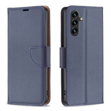 Peňaženkové kožené puzdro Litchi Texture Pure Color na Galaxy A35 5G - Modrá