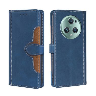 Peňaženkové kožené puzdro Magnetic Buckle na Honor Magic5 Pro - Modrá