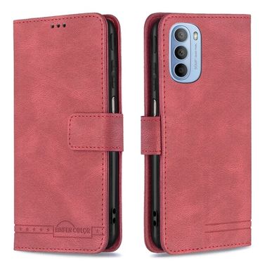 Peňaženkové kožené puzdro Magnetic Clasp na Moto G31/G41 - Červená