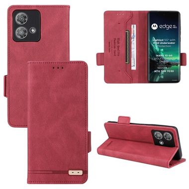 Peňaženkové kožené puzdro Magnetic Clasp na Motorola Edge 40 Neo - Červená
