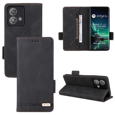 Peňaženkové kožené puzdro Magnetic Clasp na Motorola Edge 40 Neo - Čierna