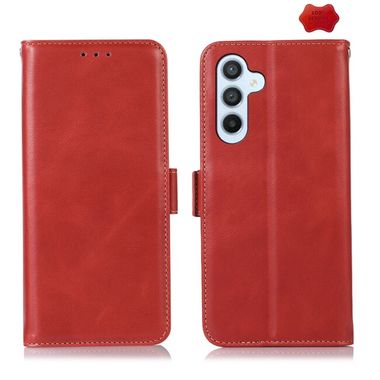Peňaženkové kožené puzdro Magnetic Crazy Horse na Galaxy A55 5G - Červená
