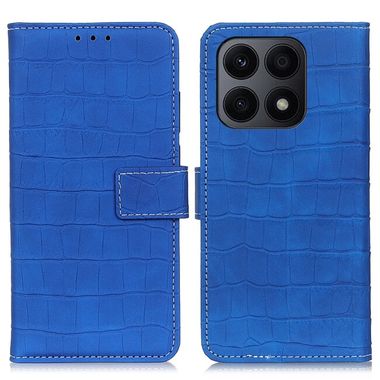 Peňaženkové kožené puzdro Magnetic Crocodile na Honor X8a - Modrá