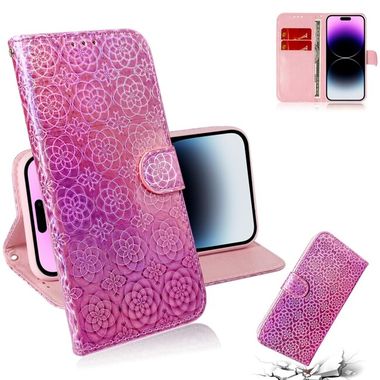 Peňaženkové kožené puzdro MAGNETIC na iPhone 14 Pro - Ružová