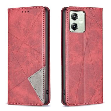 Peňaženkové kožené puzdro Magnetic Rhombus Texture na Moto G54 5G / G54 5G Power Edition - Červená