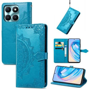 Peňaženkové kožené puzdro Mandala Flower na Honor X6a - Modrá