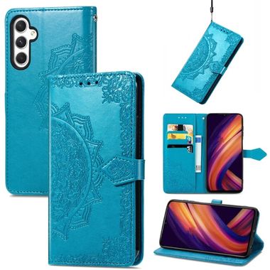 Peňaženkové kožené puzdro Mandala Flower na Samsung Galaxy A25 5G - Modrá
