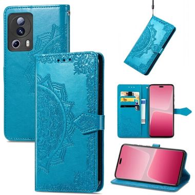 Peňaženkové kožené puzdro Mandala Flower na Xiaomi 13 Lite - Modrá