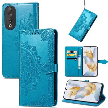 Peňaženkové kožené puzdro Mandala na Honor 90 - Modrá