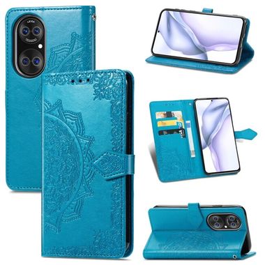 Peňaženkové kožené puzdro MANDALA na Huawei P50 - Modrá