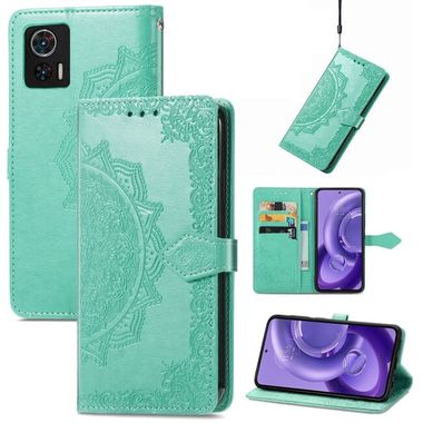 Peňaženkové kožené puzdro Mandala na Motorola Edge 30 Neo - Zelená