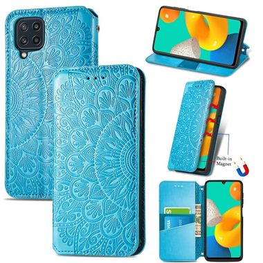 Peňaženkové kožené puzdro MANDALA na Samsung Galaxy A22 4G - Modrá