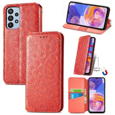 Peňaženkové kožené puzdro MANDALA na Samsung Galaxy A23 5G - Červená