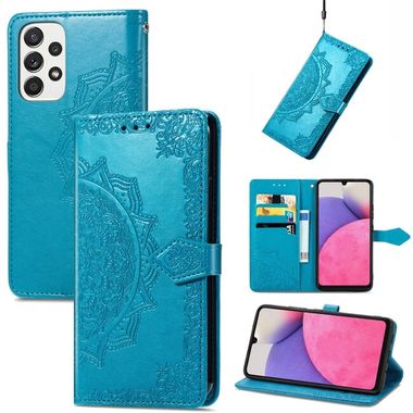 Peňaženkové kožené puzdro MANDALA na Samsung Galaxy A33 5G - Modrá