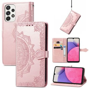 Peňaženkové kožené puzdro MANDALA na Samsung Galaxy A33 5G - Ružovozlatá