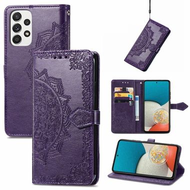 Peňaženkové kožené puzdro MANDALA na Samsung Galaxy A53 5G - Fialová