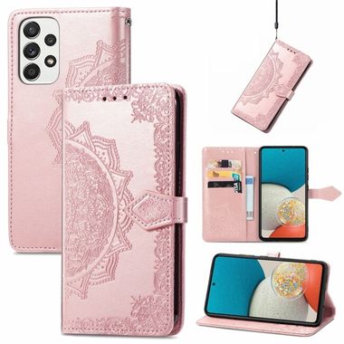 Peňaženkové kožené puzdro MANDALA na Samsung Galaxy A53 5G - Ružovozlatá