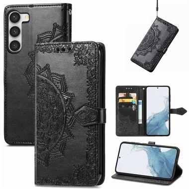 Peňaženkové kožené puzdro MANDALA na Samsung Galaxy S23 Ultra 5G – Čierna