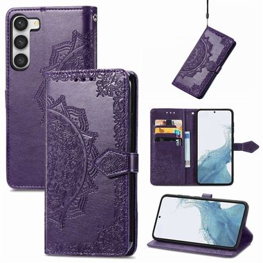 Peňaženkové kožené puzdro MANDALA na Samsung Galaxy S23 Ultra 5G – Fialová