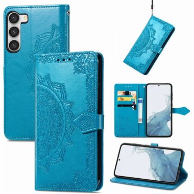 Peňaženkové kožené puzdro MANDALA na Samsung Galaxy S23 Ultra 5G – Modrá