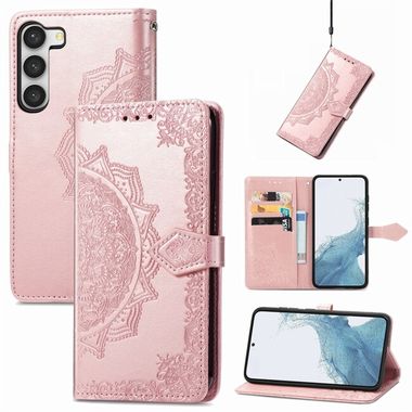 Peňaženkové kožené puzdro MANDALA na Samsung Galaxy S23 Ultra 5G – Ružovozlatá