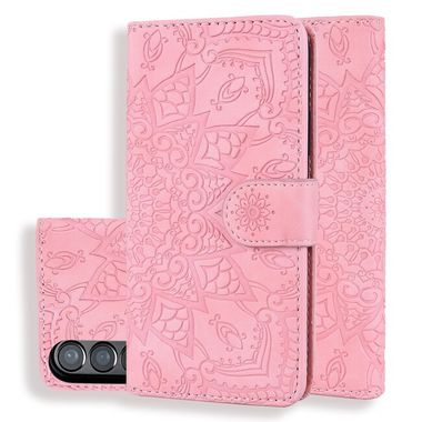Peňaženkové kožené puzdro Mandala na Samsung Galaxy Z Fold4 - Ružová