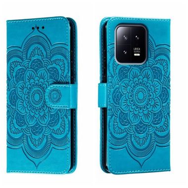 Peňaženkové kožené puzdro MANDALA na Xiaomi 13 – Modrá