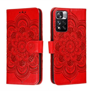 Peňaženkové kožené puzdro MANDALA na Xiaomi Redmi Note 11 Pro - Červená