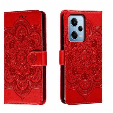 Peňaženkové kožené puzdro Mandala Sun na Xiaomi Redmi Note 12 Pro 5G – Červená