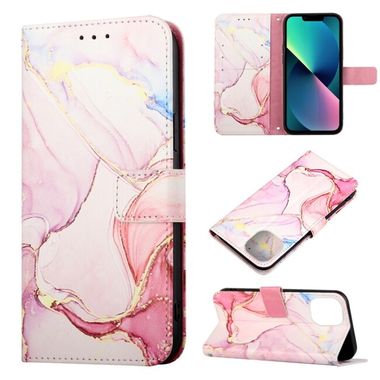 Peňaženkové kožené puzdro MARBLE na iPhone 14 - Ružovozlatá
