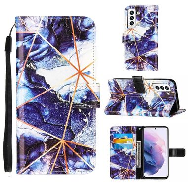 Peňaženkové kožené puzdro MARBLE na Samsung Galaxy S22 Plus 5G - Tmavomodrá