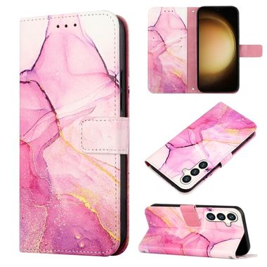Peňaženkové kožené puzdro Marble Pattern na Samsung Galaxy S24 Plus 5G - Pink Purple Gold