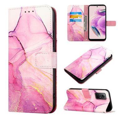 Peňaženkové kožené puzdro Marble Pattern na Xiaomi Redmi Note 12S - Pink Purple Gold