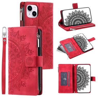 Peňaženkové kožené puzdro MULTI-CARD na iPhone 15 Plus – Červená