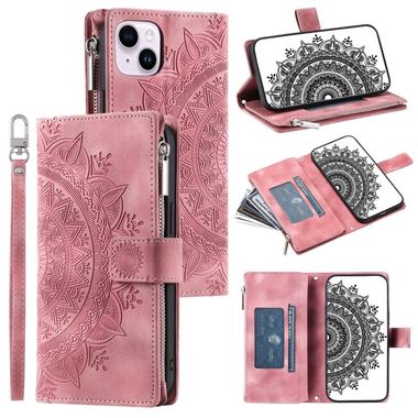 Peňaženkové kožené puzdro MULTI-CARD na iPhone 15 Plus – Ružová