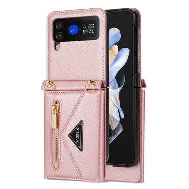 Peňaženkové kožené puzdro N.BEKUS Zipper na Samsung Galaxy Z Flip4 - Ružová