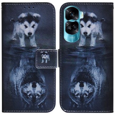 Peňaženkové kožené puzdro na Honor 90 Lite -Wolf and Dog