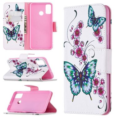 Peňaženkové kožené puzdro na Honor 9X Lite - Peach Blossom and Butterfly
