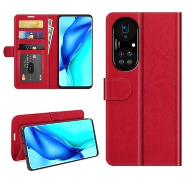 Peňaženkové kožené puzdro HORIZONTAL na Huawei P50 Pro – Červená