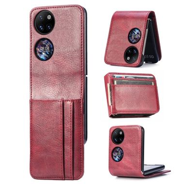 Peňaženkové kožené puzdro na Huawei P50 Pocket - Červená