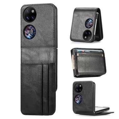 Peňaženkové kožené puzdro na Huawei P50 Pocket - Čierna