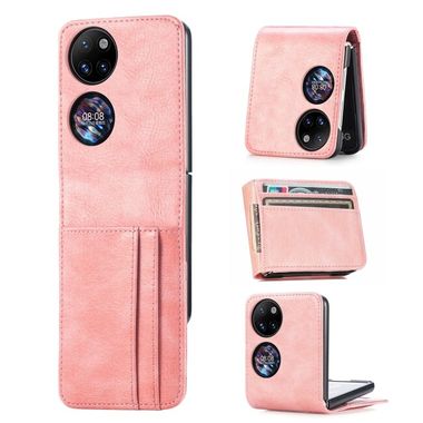 Peňaženkové kožené puzdro na Huawei P50 Pocket - Ružová