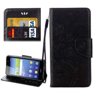 Peňaženkové kožené puzdro na Huawei Y6 II - Čierny
