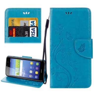 Peňaženkové kožené puzdro na Huawei Y6 II - Modrý