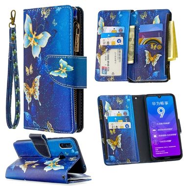 Peňaženkové kožené puzdro na Huawei Y7 (2019) - Gold Butterfly
