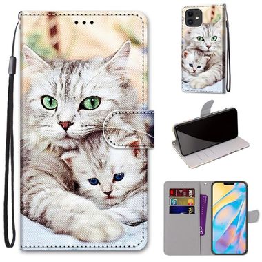 Peňaženkové kožené puzdro na iPhone 12 Mini - Big Cat Holding Kitten