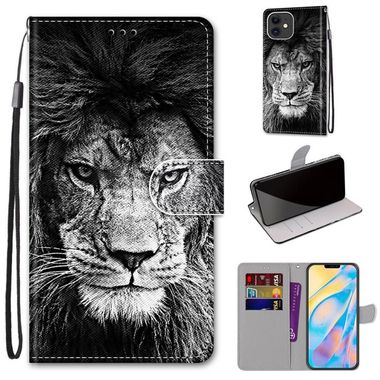 Peňaženkové kožené puzdro na iPhone 12 Mini - Black White Lion Head